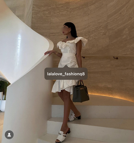 Lala Love Fashion Q8 - White ruffle dress - Model is wearing size Small