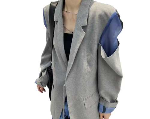 Lala Love Fashion Q8 - Grey blazer with blue