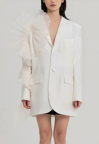 White organza ruffle blazer