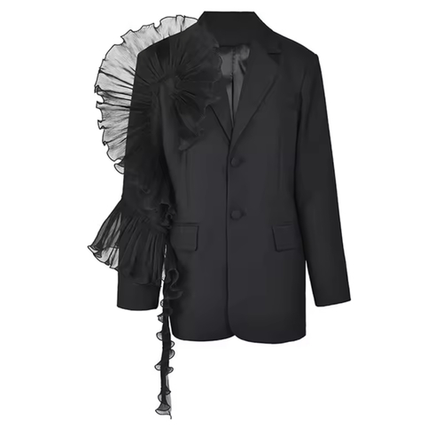 Black orgnazra ruffle blazer