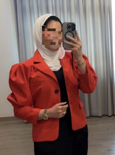 Red puffy blazer