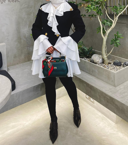 Black and white ruffle blazer