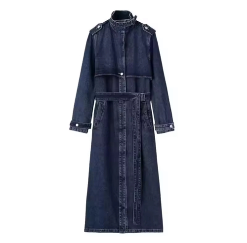 Long denim trench coat