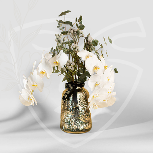 Elegant 2 - gold vases with orchid flowers size : 45*25 cm