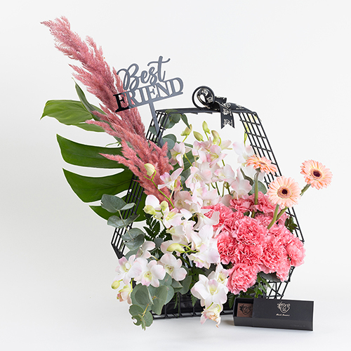 Waves - stand with flowers and name with chocolates size : 45×35 cm