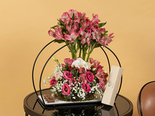 Rafo - Metal basket Size 40/35 cm With his luxurious collection of flowers With imported cocoa