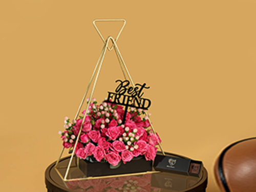 More Happy - gold stand with flowers and chocolate with plaxy name 40*30 cm