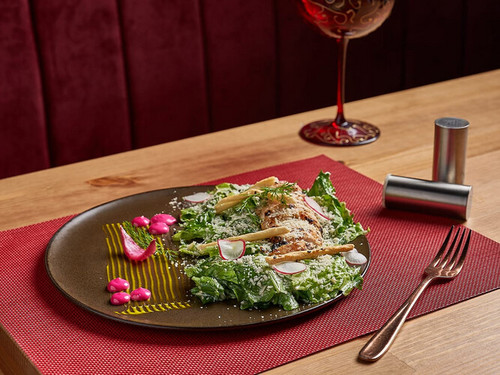 Ceasar Salad, Malai Chicken - Fresh Romain Lettuce Mix With Ceaser Dressing On Top Malai Chicken And Parmesan Shave.