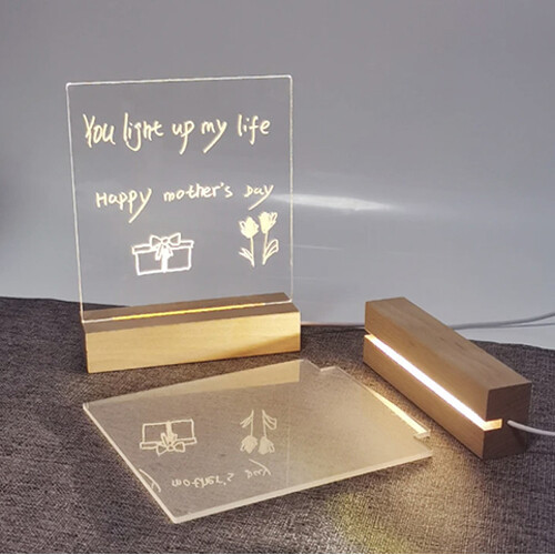 Writable Light Board - Wooden base light transparent board with pen. You can write what ever you like and fix the board on the base and switch on the light, USB operated. Erasable,come with pen. Great for occasions and messages or lists.