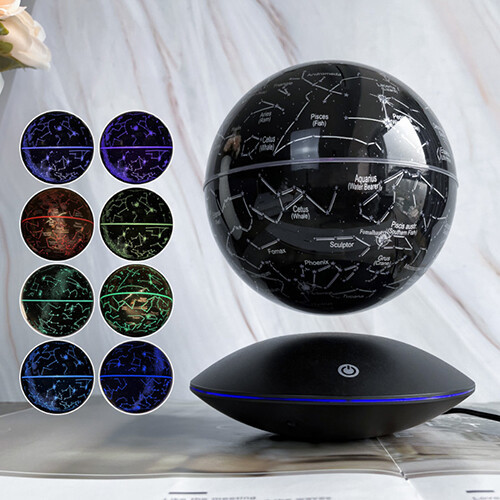 Star Ball - 7 changing colors star ball levitating and spinning over a stylish black base with blue light. Could be left spinning on day and night with lights ON/OFF Ball : D: 15cm. Base : D: 15 cm H: 5cm Levitating distance : 10-15 mm