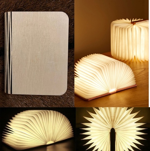 Small Book Light White Wood (12cmX9cm) - Rechargeable USB book lamp base gift fashion indoor decoration. with 3 light shades white, yellow and orange. could be reshaped into different shape.