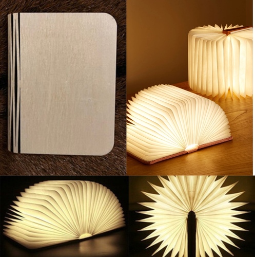 Mini Book Light White Wood (10cmX8cm) - Rechargeable USB book lamp base gift fashion indoor decoration. with 3 light shades white, yellow and orange. could be reshaped into different shape.