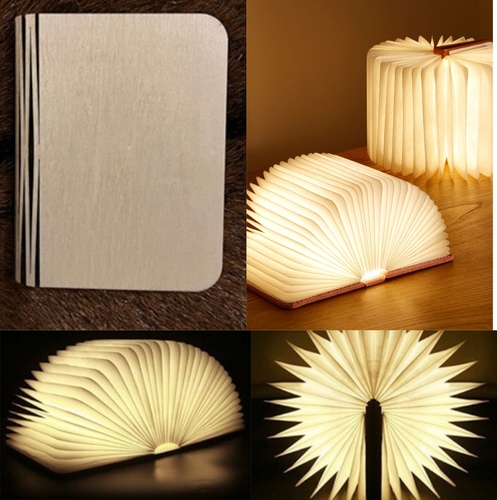 Large Book Light White Wood (16.3cmX12cm) - Rechargeable USB book lamp base gift fashion indoor decoration. with 3 light shades white, yellow and orange. could be reshaped into different shape.