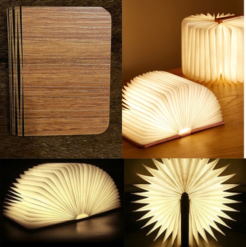 Mini Book Light Red Wood (10cmX8cm) - Rechargeable USB book lamp base gift fashion indoor decoration. with 3 light shades white, yellow and orange. could be reshaped into different shape.
