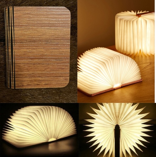Medium Book Light Red Wood (14.4cmX12cm) - Rechargeable USB book lamp base gift fashion indoor decoration. with 3 light shades white, yellow and orange. could be reshaped into different shape.