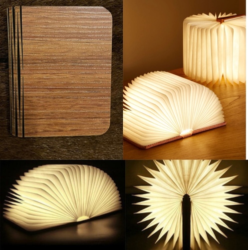Xl Book Light -red Wood (21.8cmX17cm) - Rechargeable USB book lamp base gift fashion indoor decoration. with 3 light shades white, yellow and orange. could be reshaped into different shape.