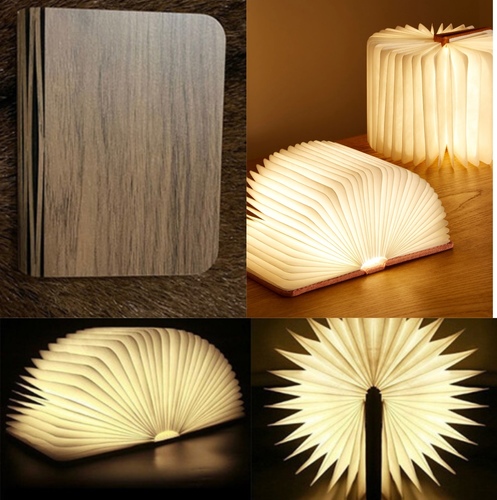 Small Book Light Brown Wood (12cmX9cm) - Rechargeable USB book lamp base gift fashion indoor decoration. with 3 light shades white, yellow and orange. could be reshaped into different shape.