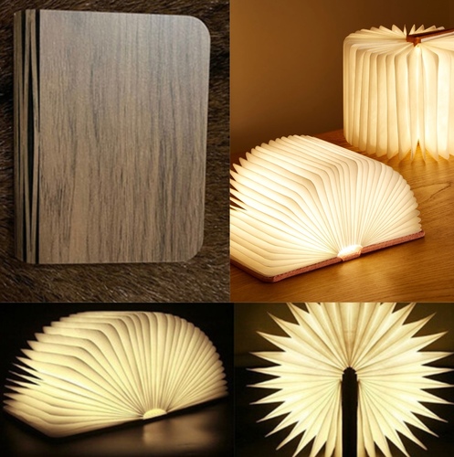 Mini Book Light Brown Wood (10cmX8cm) - Rechargeable USB book lamp base gift fashion indoor decoration. with 3 light shades white, yellow and orange. could be reshaped into different shape.