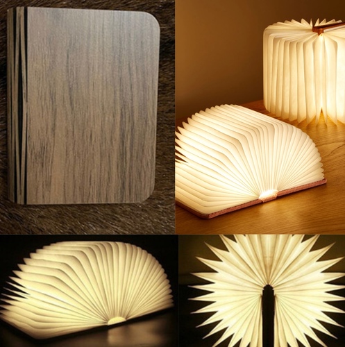 Medium Book Light Brown Wood (14.4cmX12cm) - Rechargeable USB book lamp base gift fashion indoor decoration. with 3 light shades white, yellow and orange. could be reshaped into different shape.