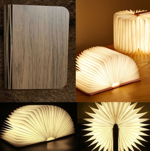 Large Book Light Brown Wood (16.3cmX12cm) - Rechargeable USB book lamp base gift fashion indoor decoration. with 3 light shades white, yellow and orange. could be reshaped into different shape.