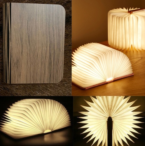 Xl Book Light Brown Wood (21.8cmX17cm) - Rechargeable USB book lamp base gift fashion indoor decoration. with 3 light shades white, yellow and orange. could be reshaped into different shape.