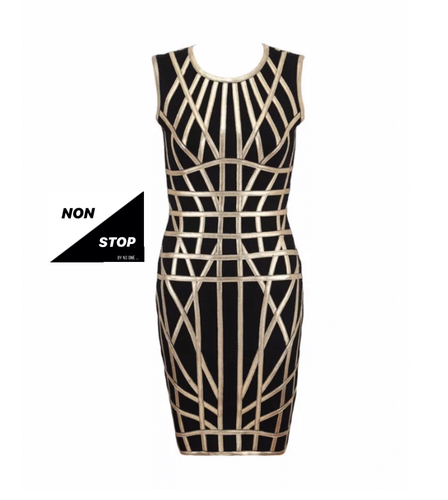 Bandage gold black dress