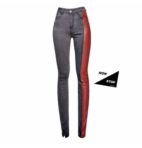 Jeans pant with red leather