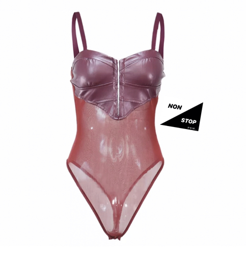 Maroon bodysuit mix leather with shefon