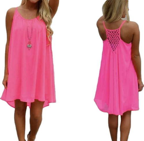 Beach coverup neon pink dress with waterproof bag