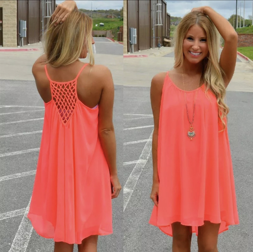 Beach coverup orange neon dress with waterproof bag