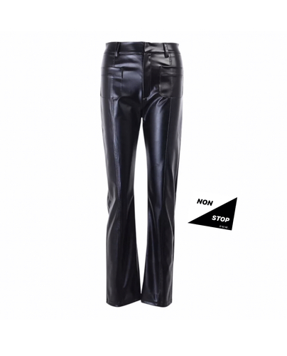 High waist leather black pant