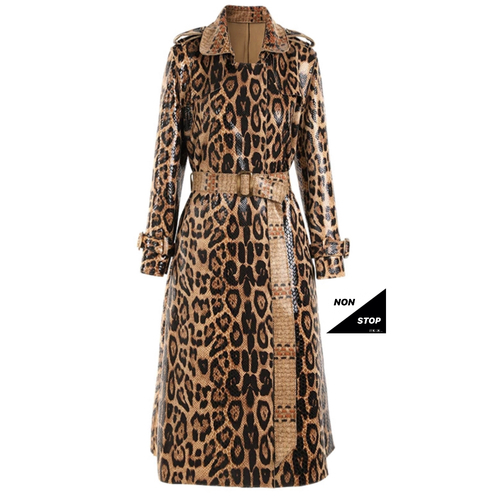 Leather leopard coat