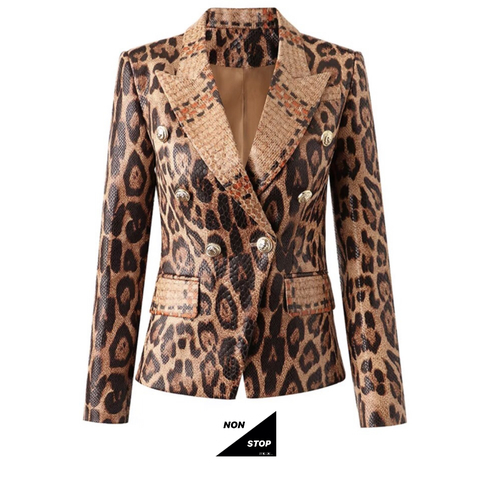 Leather leopard blazer