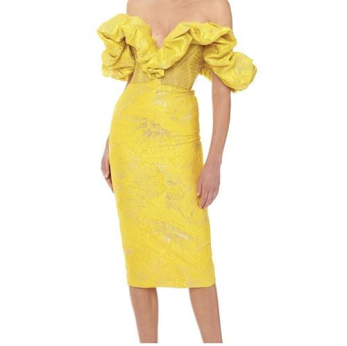 Yellow summer dress off shoulder