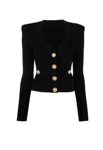 Black stylish knit cardigan with buttons