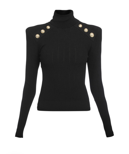 High neck knitting blouse black