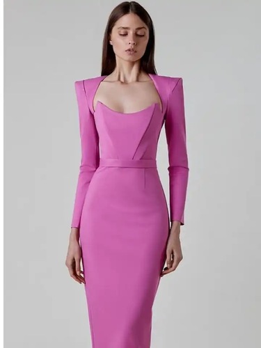 Long sleeves pink dress