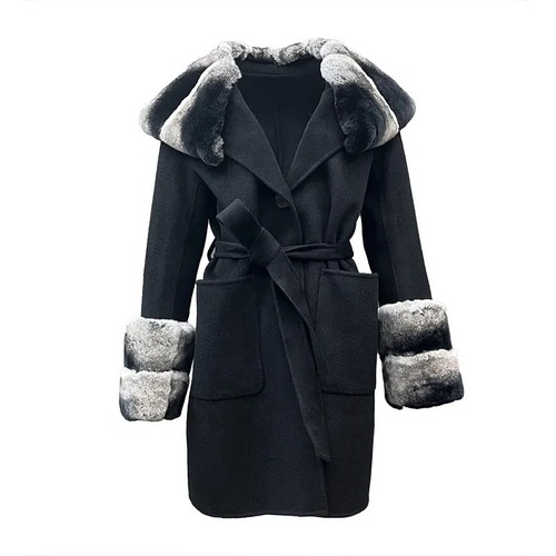 Cashmere coat with rex rabbit chinchilla color