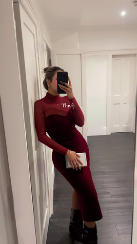 Maroon High neck velvet dress