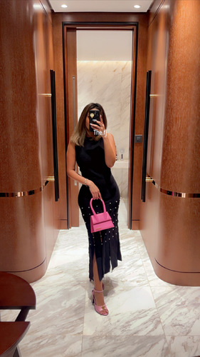 NON STOP - Black maxi dress with pearl