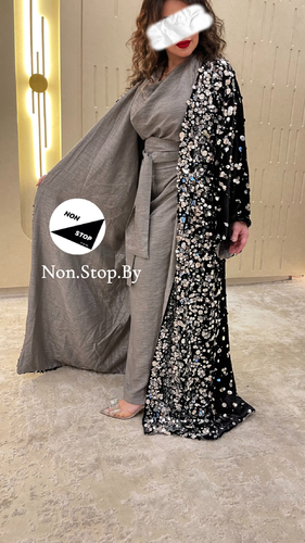 Silver shine - سيت ٣ قطع فستان فري سايز يتخصر بالحزام و بشت