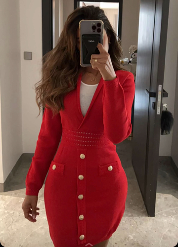 Red dress with long sleeves