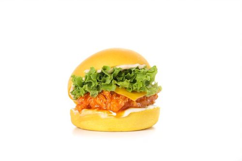 BUFFALO CHICKEN BURGER - Served with Honey-Glazed Buffalo Sauce.Freshly baked Potato bun, Crispy Fried Chicken Fillet, Lettuce, Cheddar Cheese