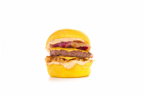 Trend Burger - BACON DOUBLE CHEESE SLIDER - Freshly baked Potato bun, Certified Angus Beef Patty,Smokey Bacon, Cheddar Cheese, Fried Onion, served with Trend Special Sauce.