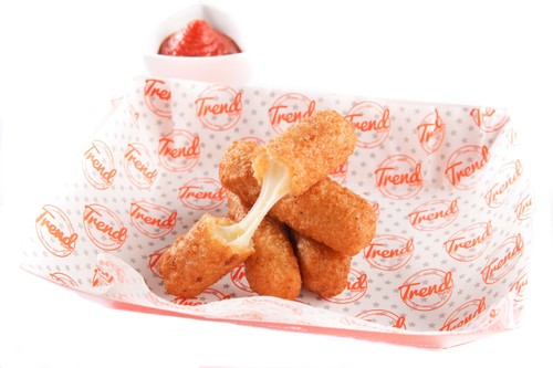 Trend Burger - MOZZARELLA STICKS - Breaded mozzarella deep-fry to golden brown. Served with Marinara sauce.