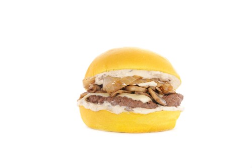 Trend Burger - SWISS 'N' MUSHROOM BURGER - Freshly baked Milk Bun, Certified Angus Beef Patty, White Cheddar Cheese, Sautèèd Organic Mushroom, served with Trend Special Sauce.