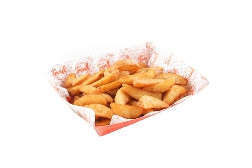 WEDGES FRIES - Fried potato wedges served with Ketchup and Mayonnaise.