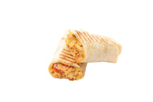 Trend Burger - CHICKEN STEAK WRAP - Sautèèd Bell Peppers, Mushroom, Onion, Seasoned Grilled Chicken, Cheddar, Mozzarella Cheese doused with Trend Special Sauce wrapped in Tortilla Bread.