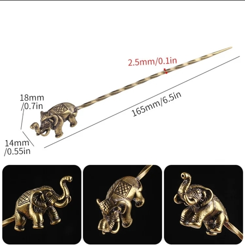 إبرة السيجار - الفيل - ابرة معدنية لتوسيع مجرى السيجار واصلاح سحب الدخان على شكل فيل اللون ذهبي