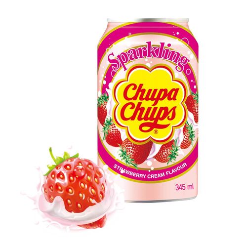 Chupa Chups Sparkling Strawberry And Cream Flavour 345 ml - Chupa Chups Sparkling Strawberry And Cream Flavour 345 ml